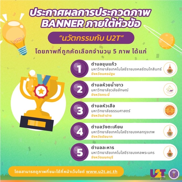คณะวิศวกรรมศาสตร์ แสดงความยินดี ที่ได้รับรางวัลที่ 1 การประกวดภาพ banner ภายใต้หัวข้อ นวัตกรรมกับ U2T โดย รศ.ดร.สำเริง รักซ้อน คณะวิศวกรรมศาสตร์